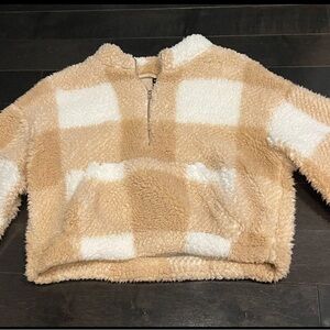 Cozy Tan and White Kids Sherpa Jacket
